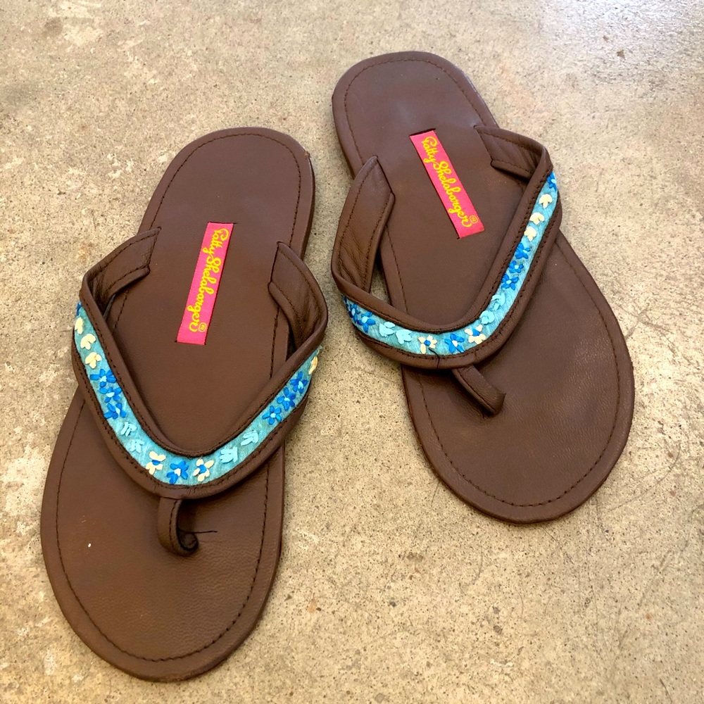 Patty Shelabarger Brn Leather Sandal w Woven Trim